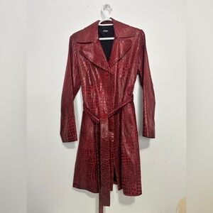 Vintage Costa Blanca Leather Croc Trench Coat with Belt